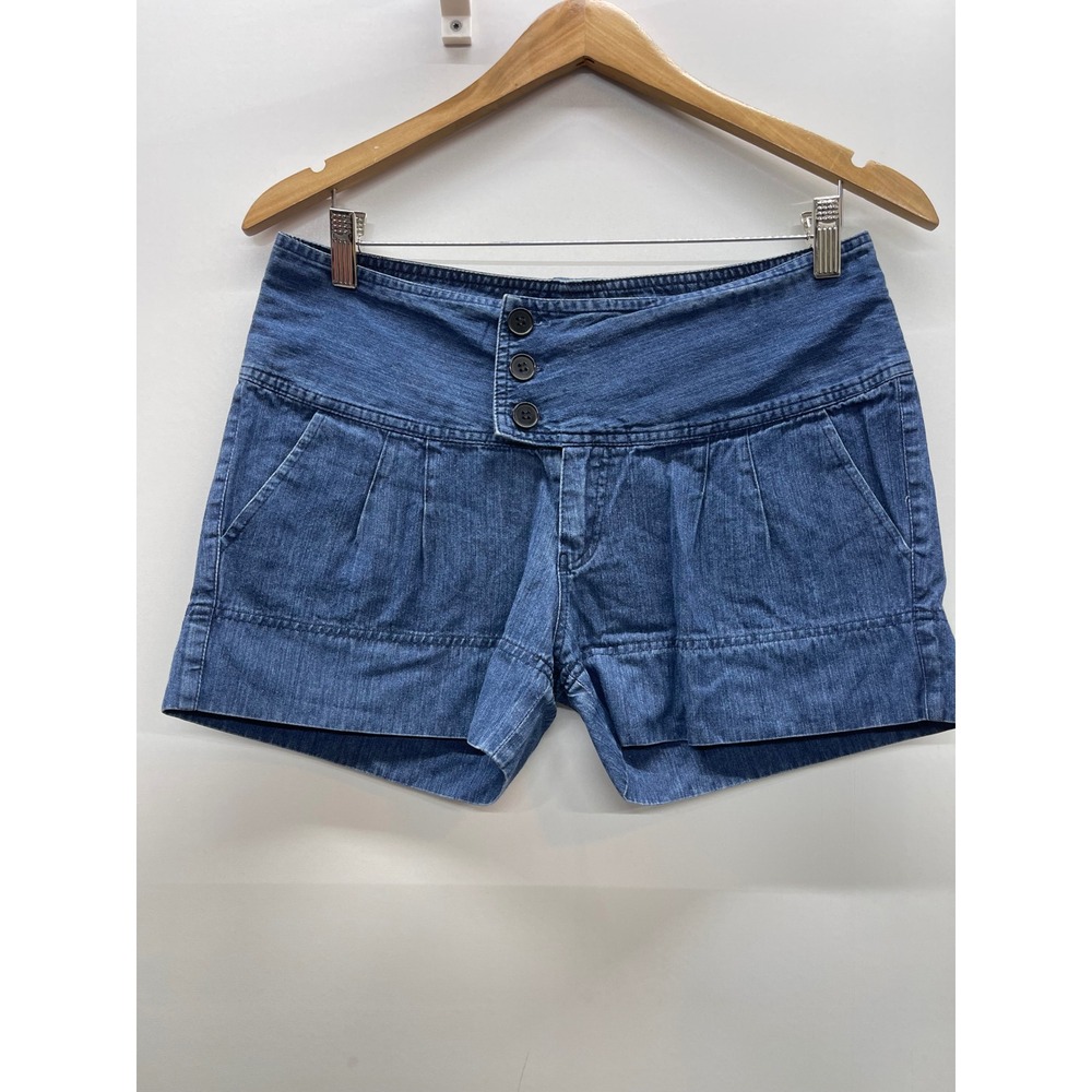 Trunk Bangkok Blue Denim Asymmetrical Button Fly Pleated Shorts Womens Large